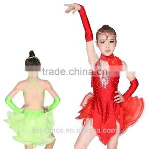 Black Red Fringe Latin Dance Costumes Girls Kids Competition Latin Dance Dress thumbnail-2