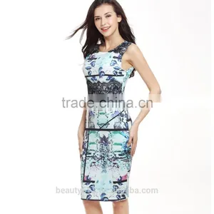 Summer Women Elegant High Quality Flower Printed O-neck Mini A-line Korean Dresses New Fashion Lady Dress SD03 thumbnail-3