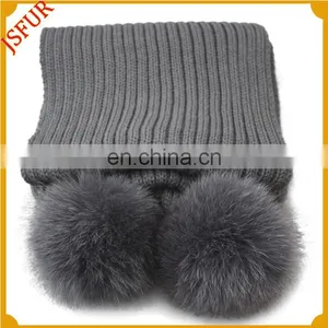 Colourful Knitted Adult Pom Pom Wholesale Fox Fur Scarves thumbnail-2