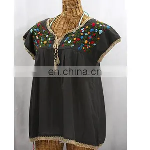 Grey Fabric MEXICAN Color Embroidered Dress Boho 100 % Cotton Tunic Hippie Floral Design Handmade Sleeveless Short Tunic Gifted thumbnail-1