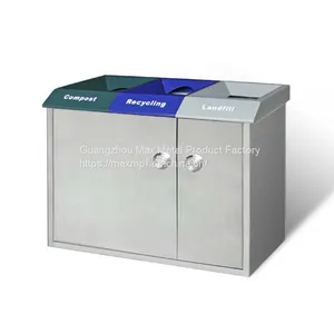 MAX-HB16B Indoor Commercial Stainless Steel 3 Compartment Customized Open Top Waste Bin With Lock For School Recycle Bins thumbnail-1