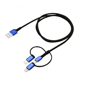Fast Charger Adapter Cord 3-in-1 Multi USB Charging Cable Type-C Micro USB for Lightning Ports Compatible Cables thumbnail-1
