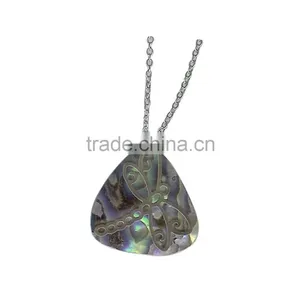 Silver Plated Abalone Shell Inlay Dragonfly Charm Necklace Pendant Sea Shell Dragonfly Pendant Blue Rainbow thumbnail-1