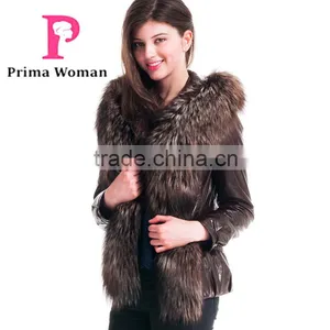 2015 New Style Winter Women Short Leather Coat With Belt Silver Fox Hat Overcoat Quality Choice thumbnail-3