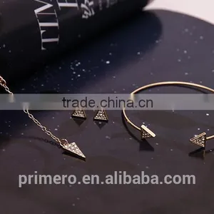 2016 Fashion Long Triangle Gold Plated Crystal Necklace / Earrings / Bracelet Bridal Accessories Jewelry Sets thumbnail-4