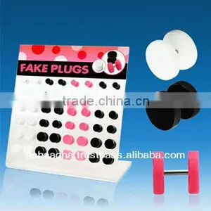 Display With 48 Pcs of UV Acrylic Fake Plugs Without O-ring in Black, White and Pink - Size 6mm - 10mm thumbnail-1