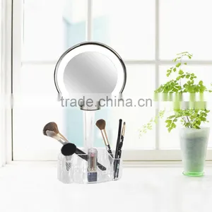 LED Make up Mirror With Organizer Tray Powerme Cosmetic Vanity Lighted Dekstop Mirror Quality Choice thumbnail-1