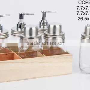 Glass Jar for Liquid Soap With Wooden Box (CCP846T/6W) thumbnail-1