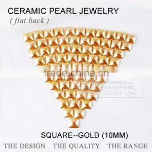 Ceramics Pearl 10*10mm Square Flat Back Ceramic Rhinestone Gold Color thumbnail-2