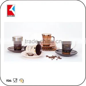Wholesale Brown Coffee Cup Logo Printed 90cc Espresso Cups 12pcs Ceramic Cup and Saucer thumbnail-3