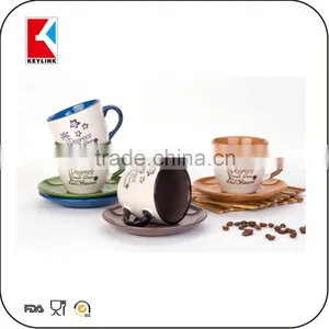 China Factory 180cc Brown Color Coffee Logo Stoneware Cup Colored Tea Cup and Saucer Ceramic thumbnail-5