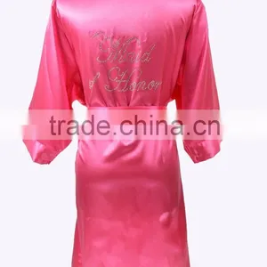 High Quality Soild Color Bridesmaid Satin Kimono Rhinestone Robes thumbnail-3