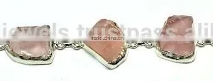 Rose Quartz Silver Bracelet, Designer 925 SemiPrecious Silver Bracelet, 925 Sterling Silver Designer Jewelry thumbnail-1