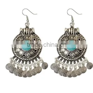 2016 Bohemian Fringed Leaves Tassels Vintage Turquoise Earrings thumbnail-3