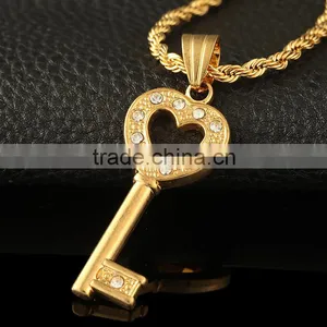 2016 Fashion Simple Lover Copper Key Pendant 18k Gold Crystal Jewelry thumbnail-2