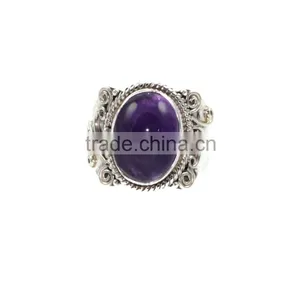 Amethyst Stone and Oval Silver Gemstone Ring thumbnail-2
