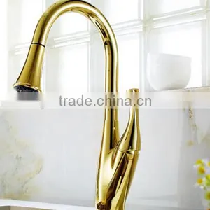 CUPC NSF AB1953 Single Handle Pull-Down Kitchen Faucet With Polished Brass thumbnail-2