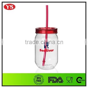 Eco-friendly 19 oz Plastic Single Wall Jars With Straw thumbnail-1