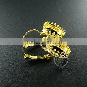 14MM Gold Plated Brass Round Crown Base Tray Pads Earrings Hoops,vintage Earrings DIY Supplies 1705038 thumbnail-2