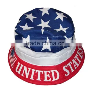 100% Cotton Custom American Flag Bucket Hat thumbnail-1
