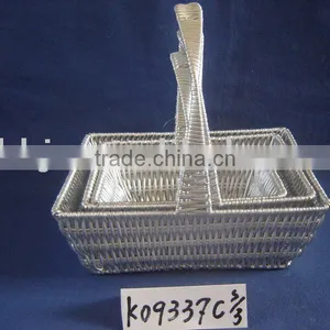 Silver Square Rattan Storage Basket With Handle thumbnail-1