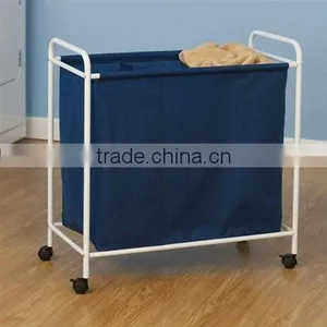 Laundry Basket/bag With Wheels/Triple Sorter, White thumbnail-1