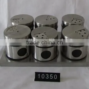 6 Pieces Mat Shinning Stainless Steel Coated Empty Spice Jars With Stand thumbnail-1