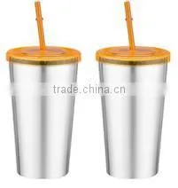 600ml/700ml Stainless Steel Inner Plastic Outer Steel Double Layer Cup With Straw thumbnail-1