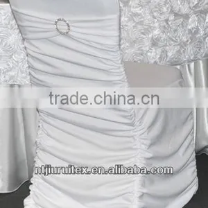 White Ruffled Spandex Chair Cover With Crossed Band Back thumbnail-1