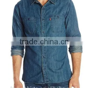 New Men 100% Cotton Long Sleeve Denim Jeans Work Shirt thumbnail-1