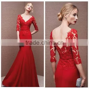 Long Sleeve Nude Evening Red Prom Dress With Sleeves thumbnail-1