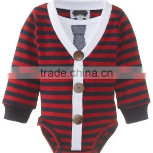 Black and Write Stripe Organic Cotton Winner Wear Long Sleeve Wholesale Happy Newborn Baby Boy Clothing With Button thumbnail-2