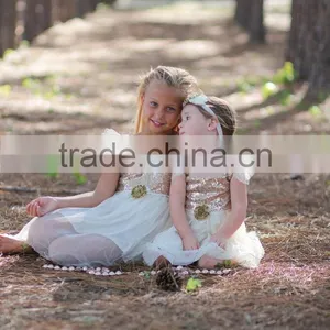 Ivory Gold Sequined Glitter Tulle Lace Fabric Baby Dress Pictures Girls Tutu Dress thumbnail-3