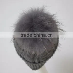 Myfur Big Fur Pom Beanie Warm Winter Knitted Hat Fur Knitted Hats thumbnail-3