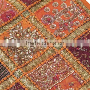 Orange Kundan Decorative Pillow Big Floor Indian Decorative Bedding Pillow 24in thumbnail-3