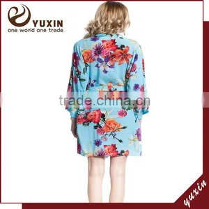 Floral Robe Breathable Cotton Short Keen Length Floral Bridesmaid Robe FR0010 thumbnail-2