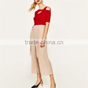 Custom Design Comfortable Slacks for Women With Pleated Elastic Waistband thumbnail-2