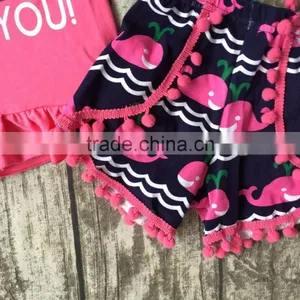 Baby Girls Shorts Sets Boutique Outfit Cute Hot Pink I Whale Love You Summer Cotton Chevron Clothes Macth With Necklace and Bow thumbnail-3
