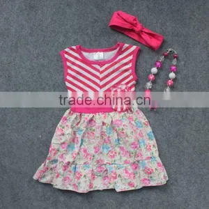 Girls Summer Dress 2-7t Available Baby Kids Hot Pink Flower High Low Dress With Matching Headband and Necklace Set thumbnail-1