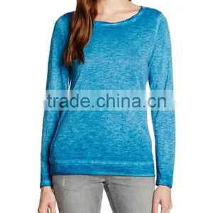 Women's Long Sleeve 100% Cotton Acid Wash Vintage t Shirt thumbnail-1
