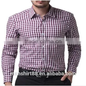 2016 New Wholesale Cutaway Collar Gingham Long Sleeve Custom Men's Formal Dress Shirt thumbnail-3