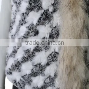 YR285 Knitted Rabbit Fur With Raccoon Collar/Hot Sale New Sytle 2016 thumbnail-4