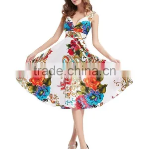 Wholesale Lady Fashion Sleeveless Floral Printed Halter Dresses Womens Backless Designs Satin Midi Dress thumbnail-3