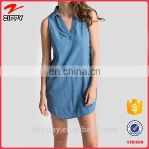 Latest Women Blue Denim Jeans Dress Denim Halter Dress Denim Dress thumbnail-1