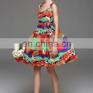 Ladies High Quality Linen v Neck Dress Designs Wide Strap Dress thumbnail-4