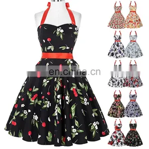 Grace Karin Ladies Halter Plus Size Sleeveless Cherry Printed Vintage Pin Up Vintage Retro Dress CL4595-1# thumbnail-5