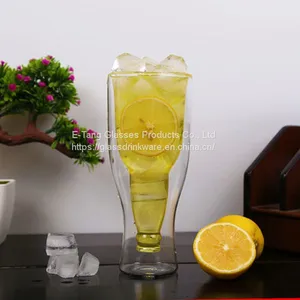 Custom Beer Bottle Shape Double Wall Whisky Tumbler Borosilicate Glass Beer Wine Mug thumbnail-2