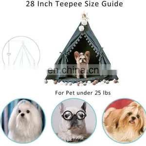 Pet Teepee House Indian Tents Wood Canvas Teepee Fold Away Pet Tent Furniture Cat Bed thumbnail-5