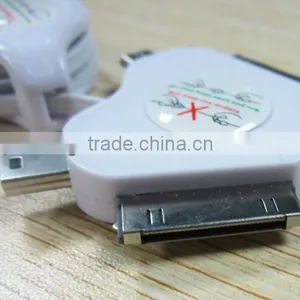 2013 Hot Selling Mini 4in 1 USB Connector Adapter and USB Retractable Cable for IPhone 4 Samsung Blackberry Nokia thumbnail-1