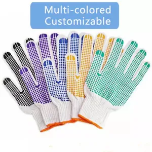 Anti Slip 7Gauge White Polycotton Liner PVC Dotted Work Gloves thumbnail-1